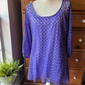 Dress Barn 1X Tunic Purple Lace Overlay
